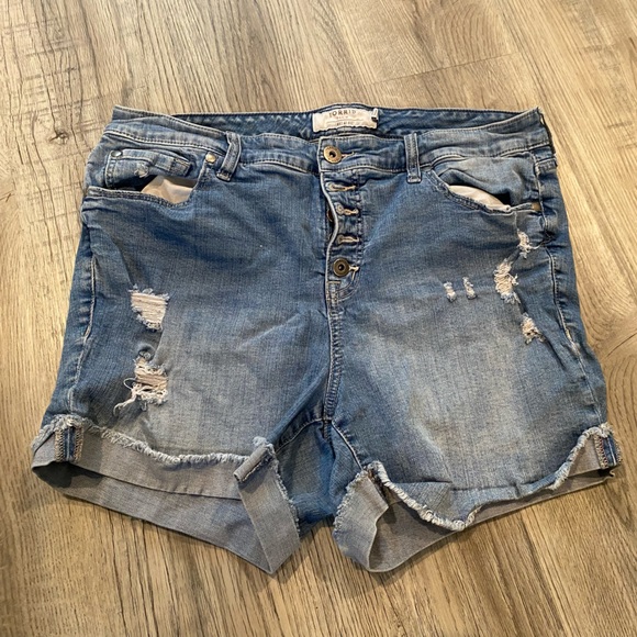 torrid Pants - Torrid Jean Shorts Womens 16 Blue Denim Cut Off Cuffed Button Fly Stretch